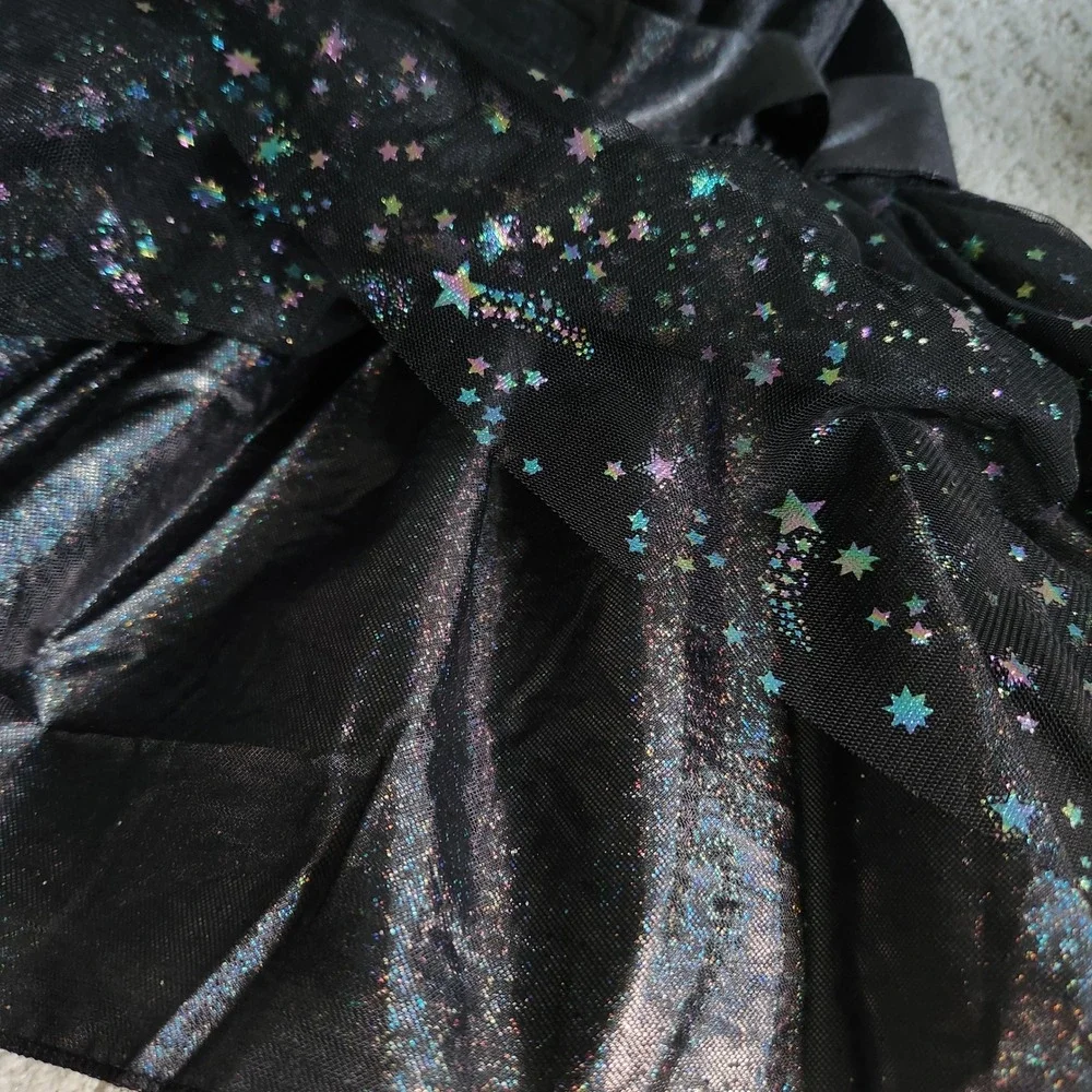 Halloween Kids Small Black‎ Velvet Tulle Celestial Star Witch Costume Dress